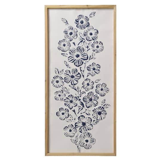 American Art Decor 21" x 43" White & Blue 3D Floral Coastal Boho Metal Wall Art Décor